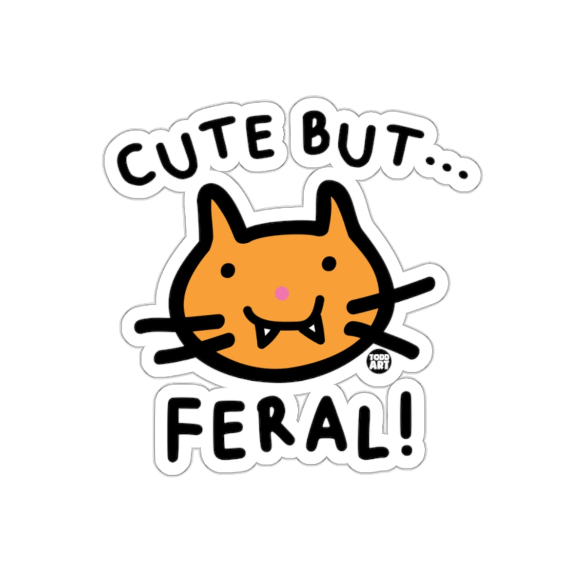 Cute But Feral Cartoon Orange Cat Head Design sticker