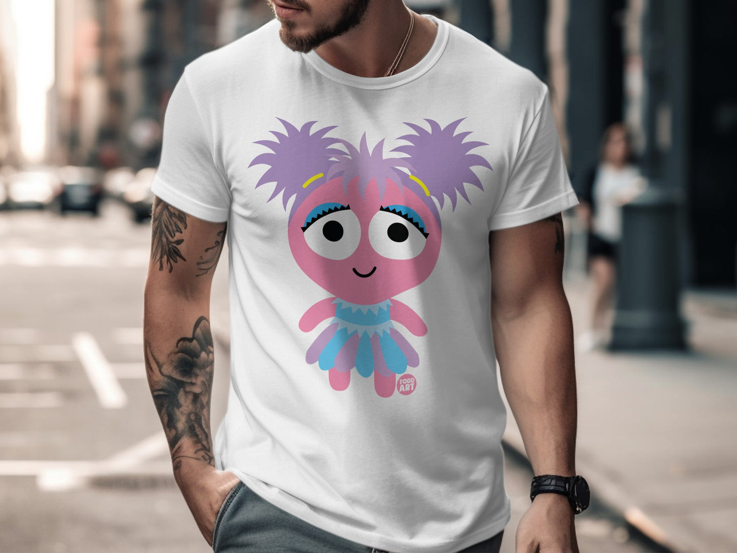 Cute Pink Character with Blue Outfit T-shirt Product
