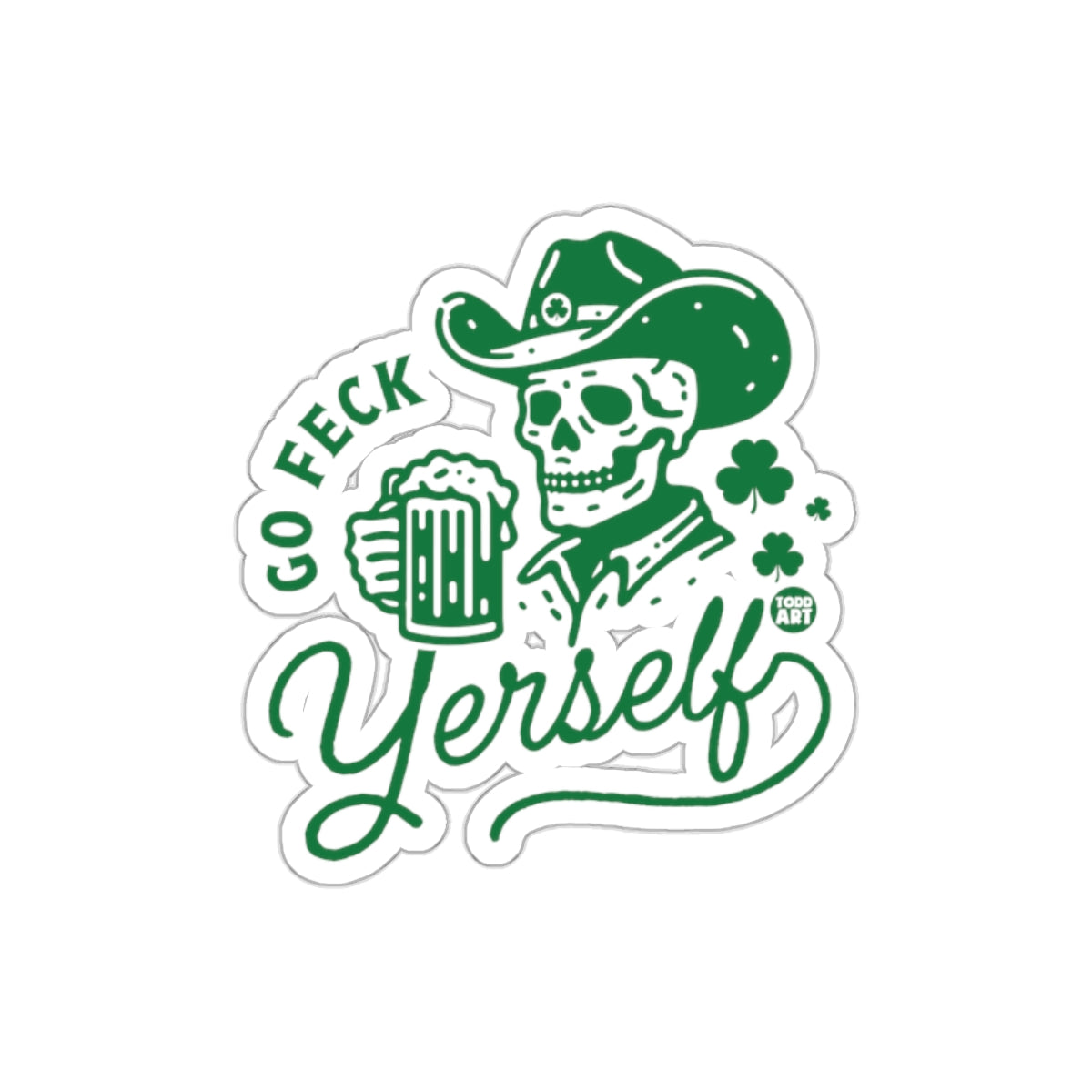 Go Feck Yerself Irish Skull Cowboy Hat Beer Stickers