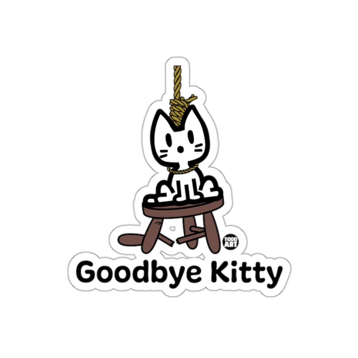 Goodbye Kitty Sticker with Dark Humor Illustration