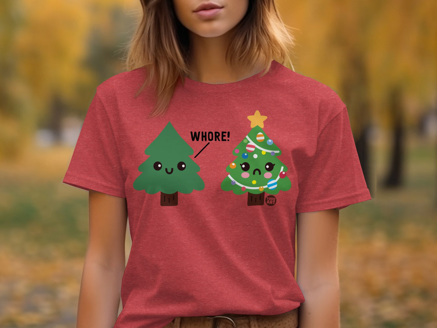 Fun Festive Shirt with Christmas Trees and Humorous Text