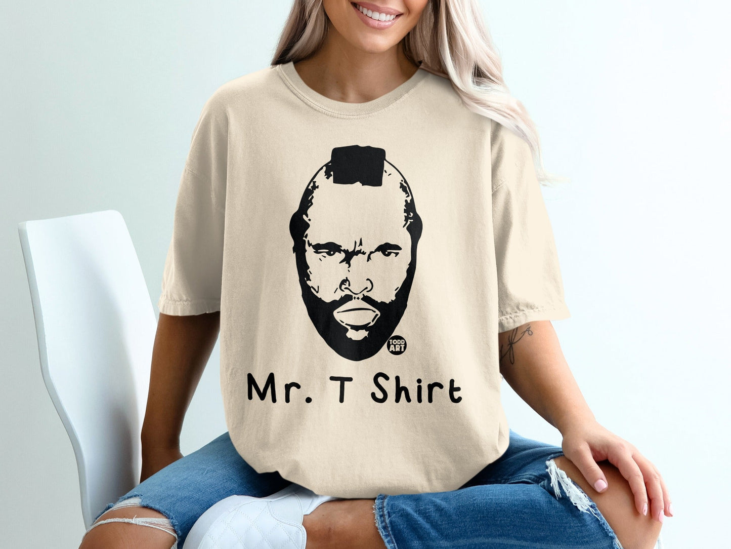 Mr. T graphic t-shirt with black beard and mohawk hairstyle.