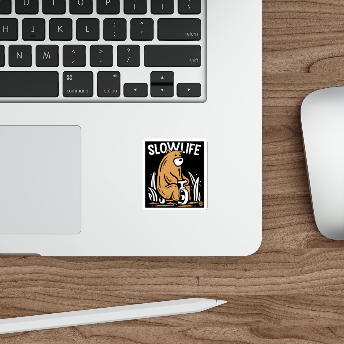 Slow Life Bear Biking Sticker Perfect for Laptops