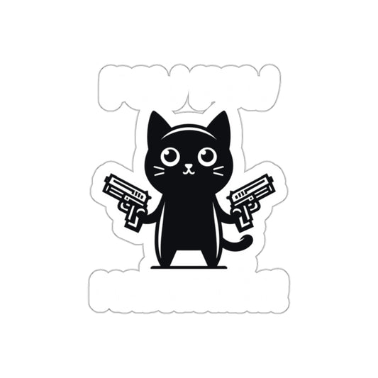 Cat Holding Guns Cute Humor Sticker for Laptops or Cars