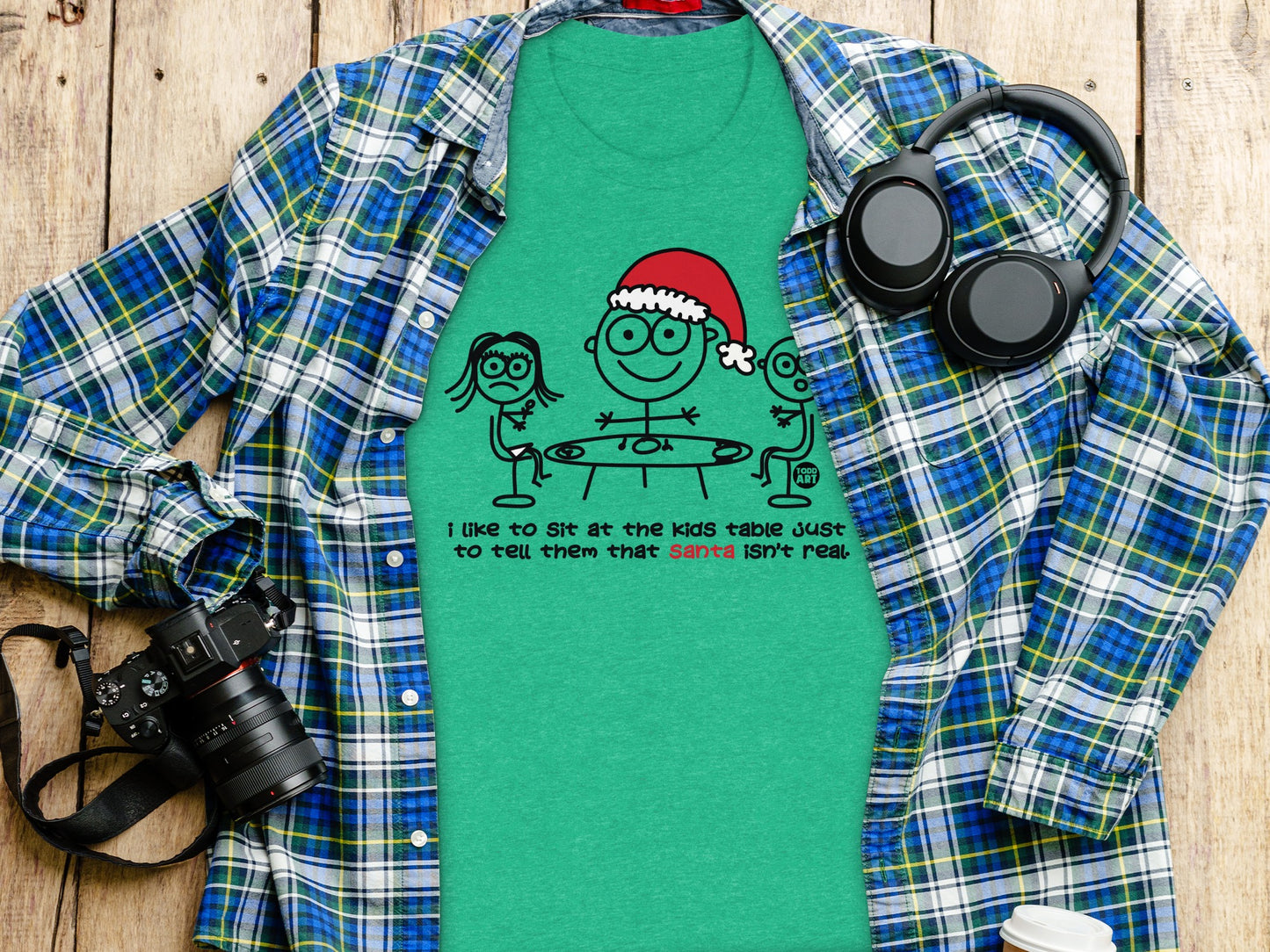Funny Santa Not Real Kids Table T-Shirt for Christmas
