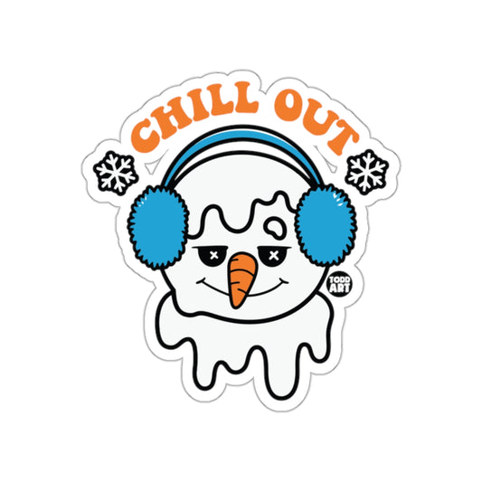 Chill Out Melting Snowman With Ear Muffs Sticker