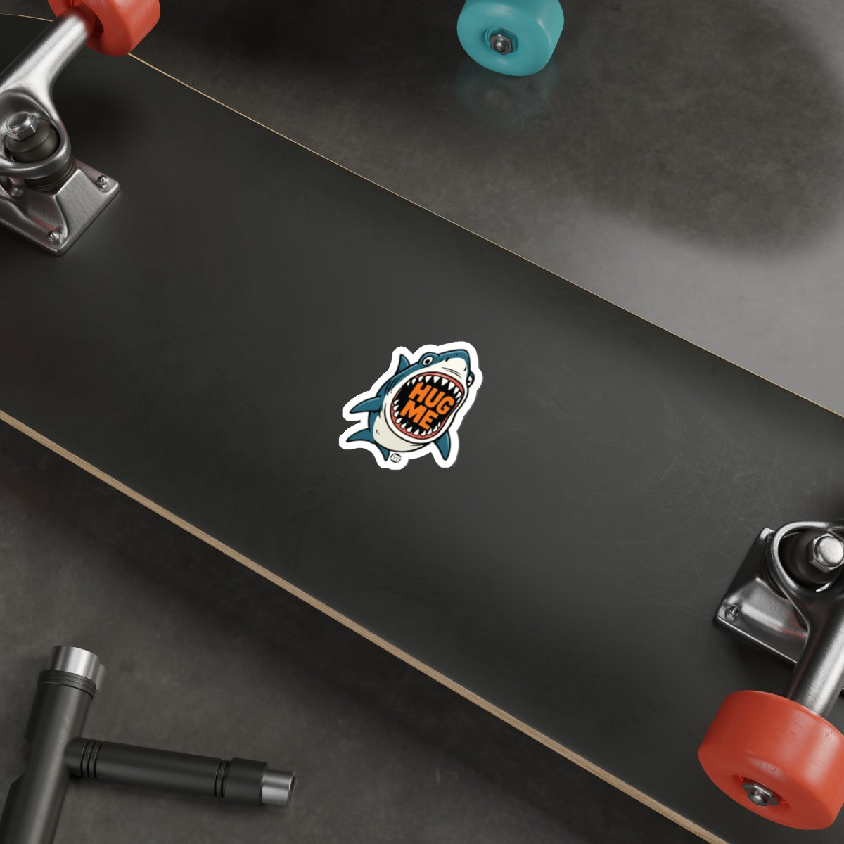 Hug Me Cartoon Shark with Sharp Teeth Artwork sticker