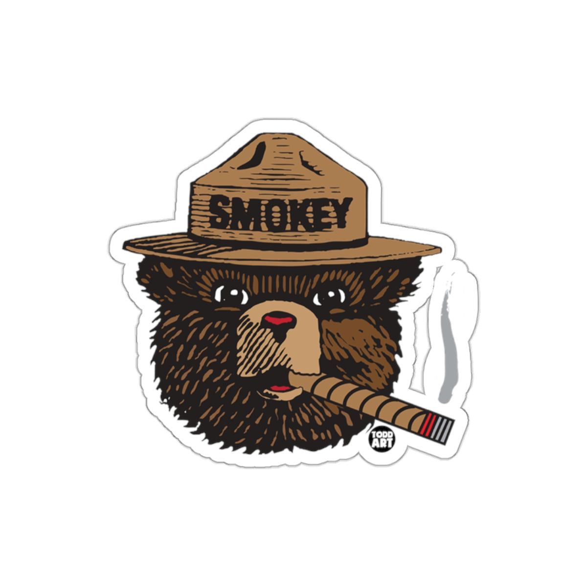 Cartoon Smokey Bear with Cigar Todd Art Logo Stickers