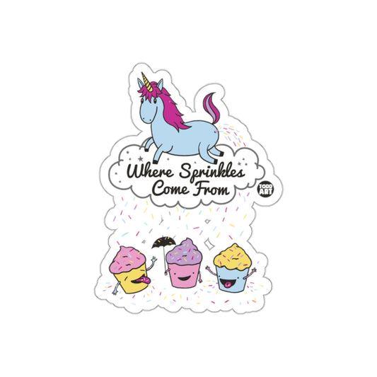 Where Sprinkles Come From Unicorn and Cupcakes Sticker