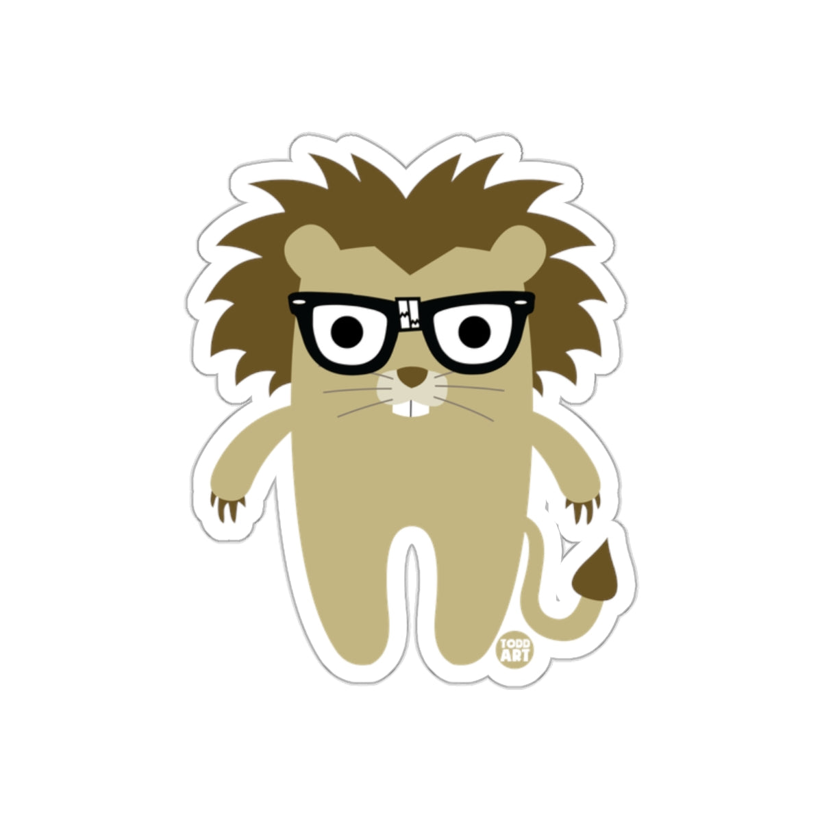 Cute Cartoon Lion with Glasses Sticker Design