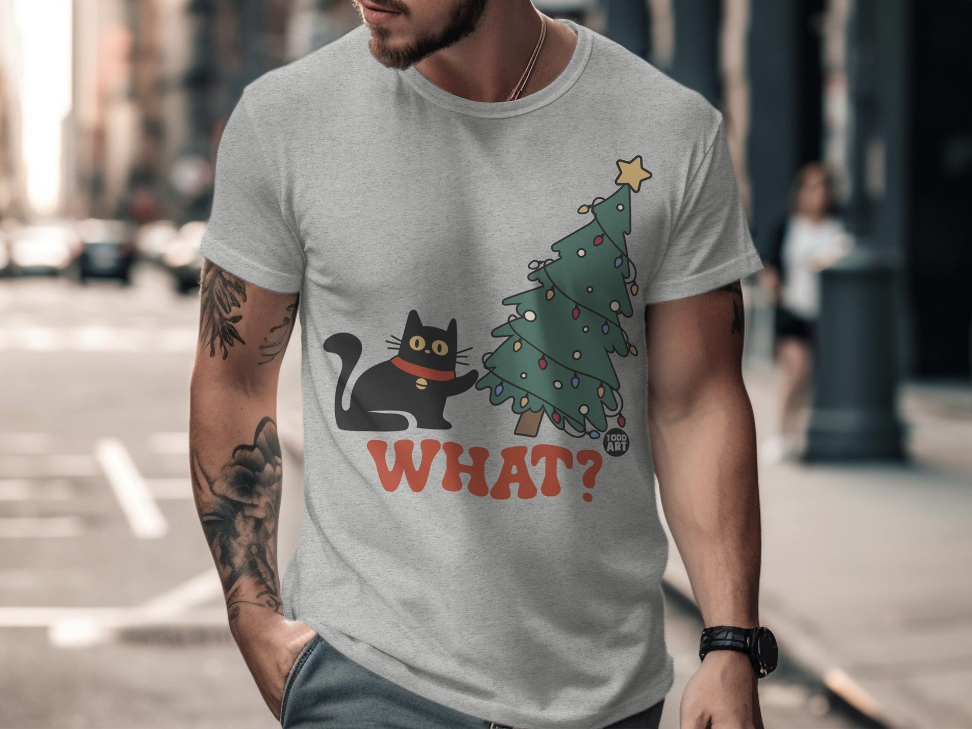 Funny Cat and Christmas Tree What T-shirt