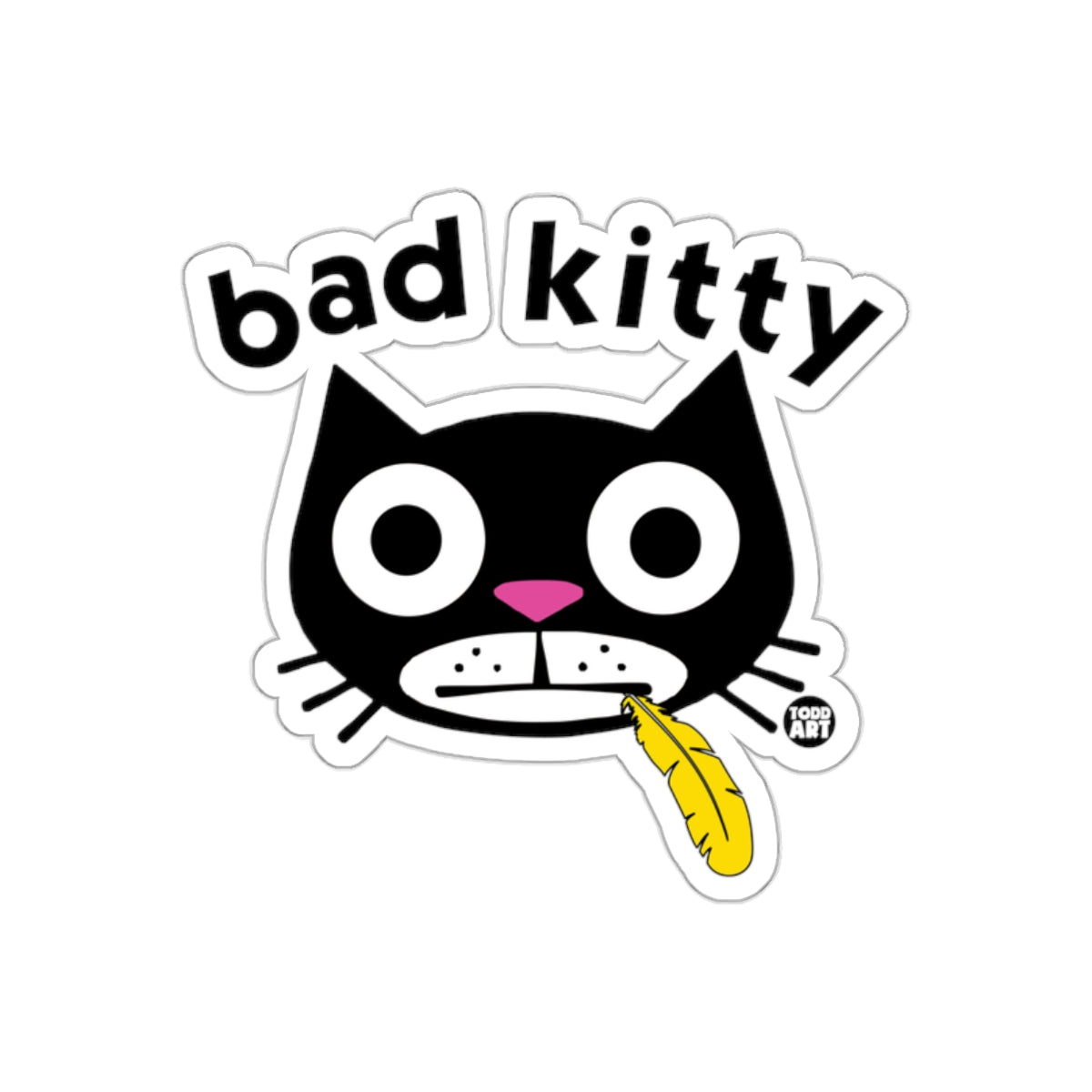 Quirky Bad Kitty With Feather Mouth Artistic Stickers
