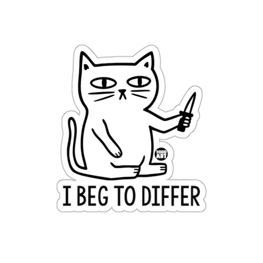 I Beg To Differ Funny Cat Holding Knife Stickers