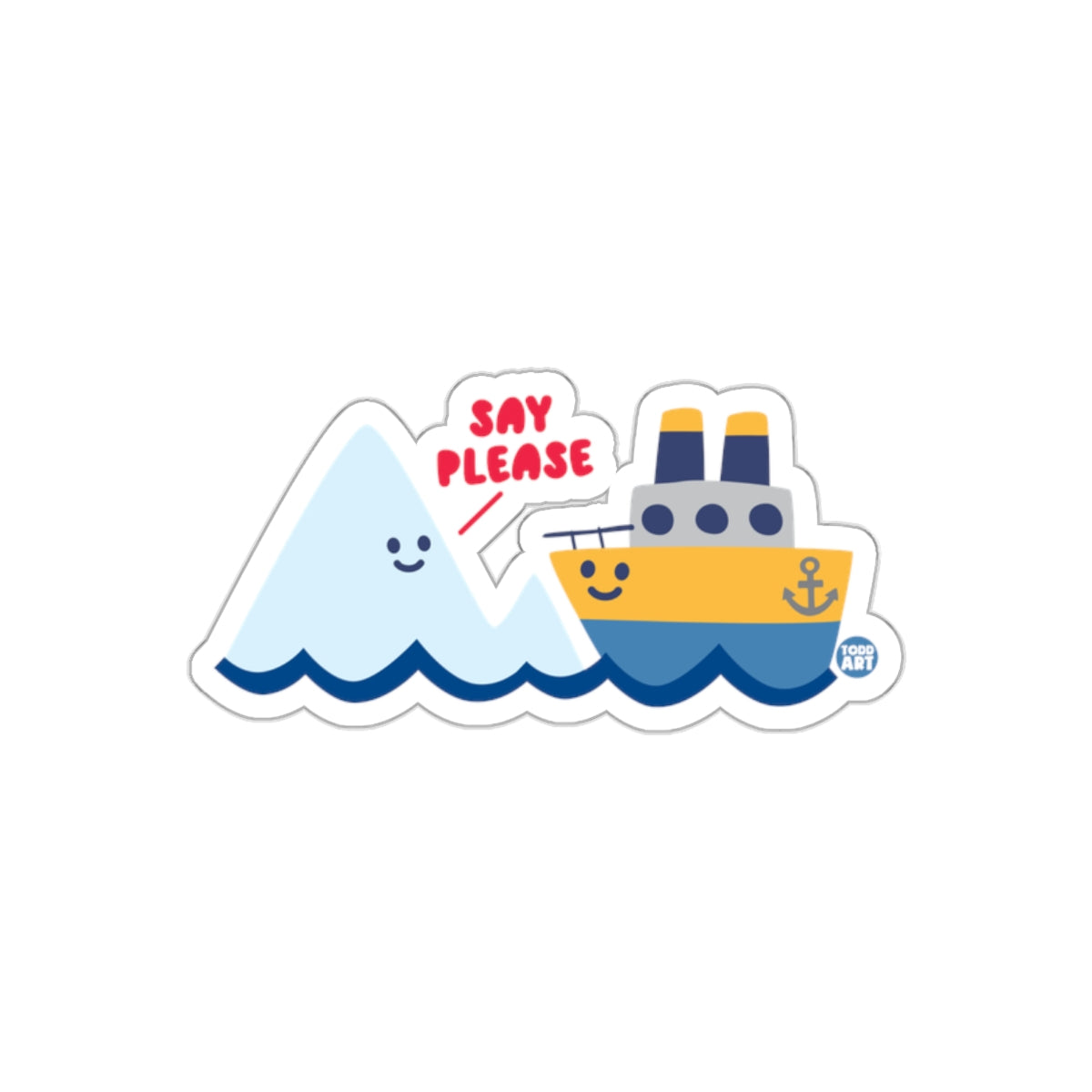 Say Please Boat and Mountain Design Sticker