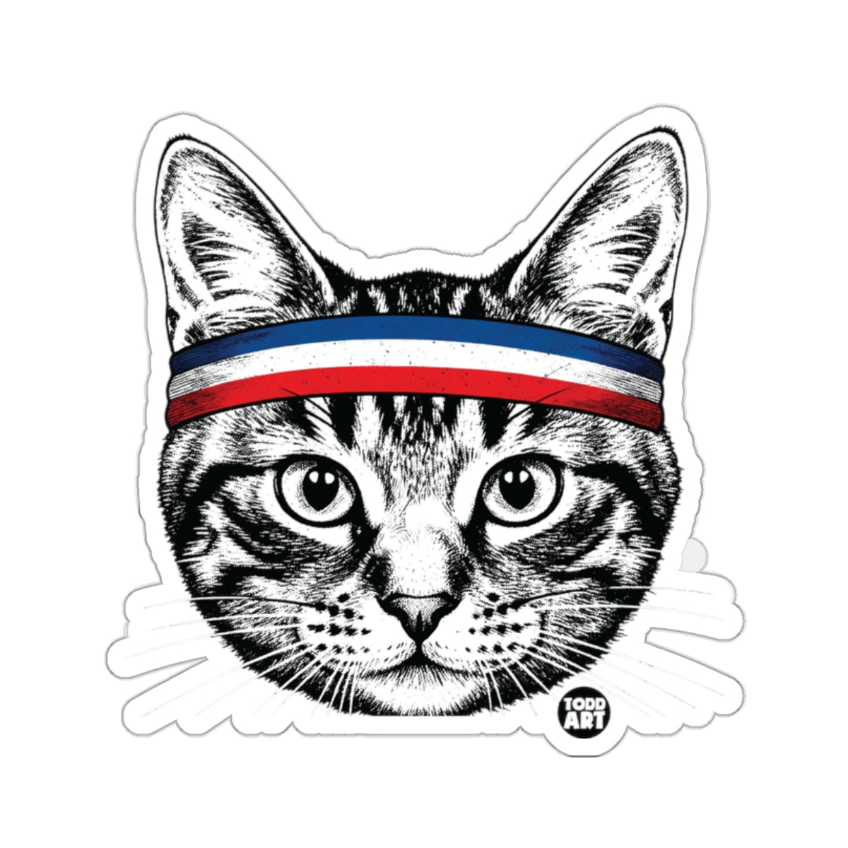 Cat headband blue white red stripe design 