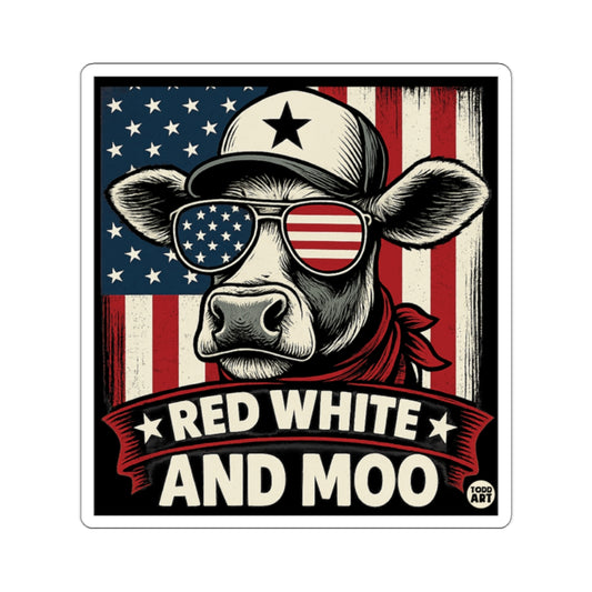Patriotic Red White and Moo American Flag Cow Sticker