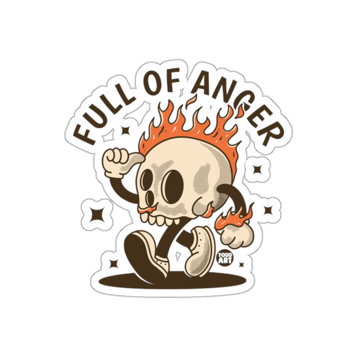 Full Of Anger Cartoon Skull With Flames Design Stickers