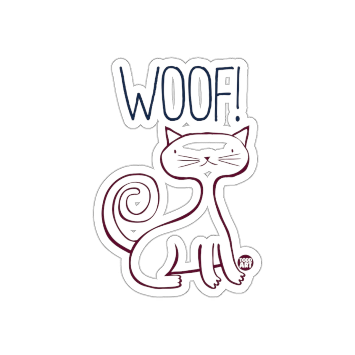 Funny Woof Cat Design Sticker Art For Cat Lovers