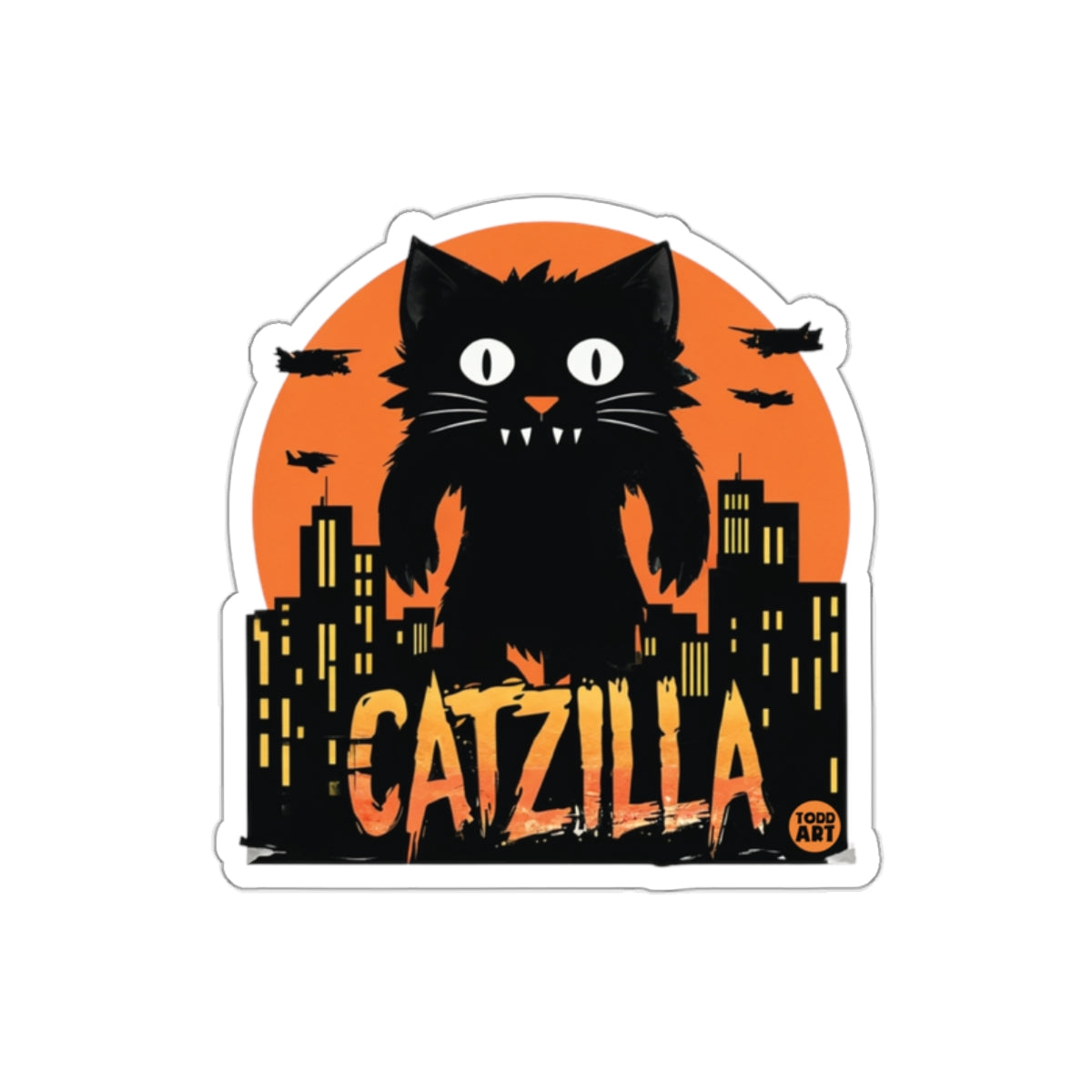 Catzilla Rising Above Cityscape Monster Inspired Stickers