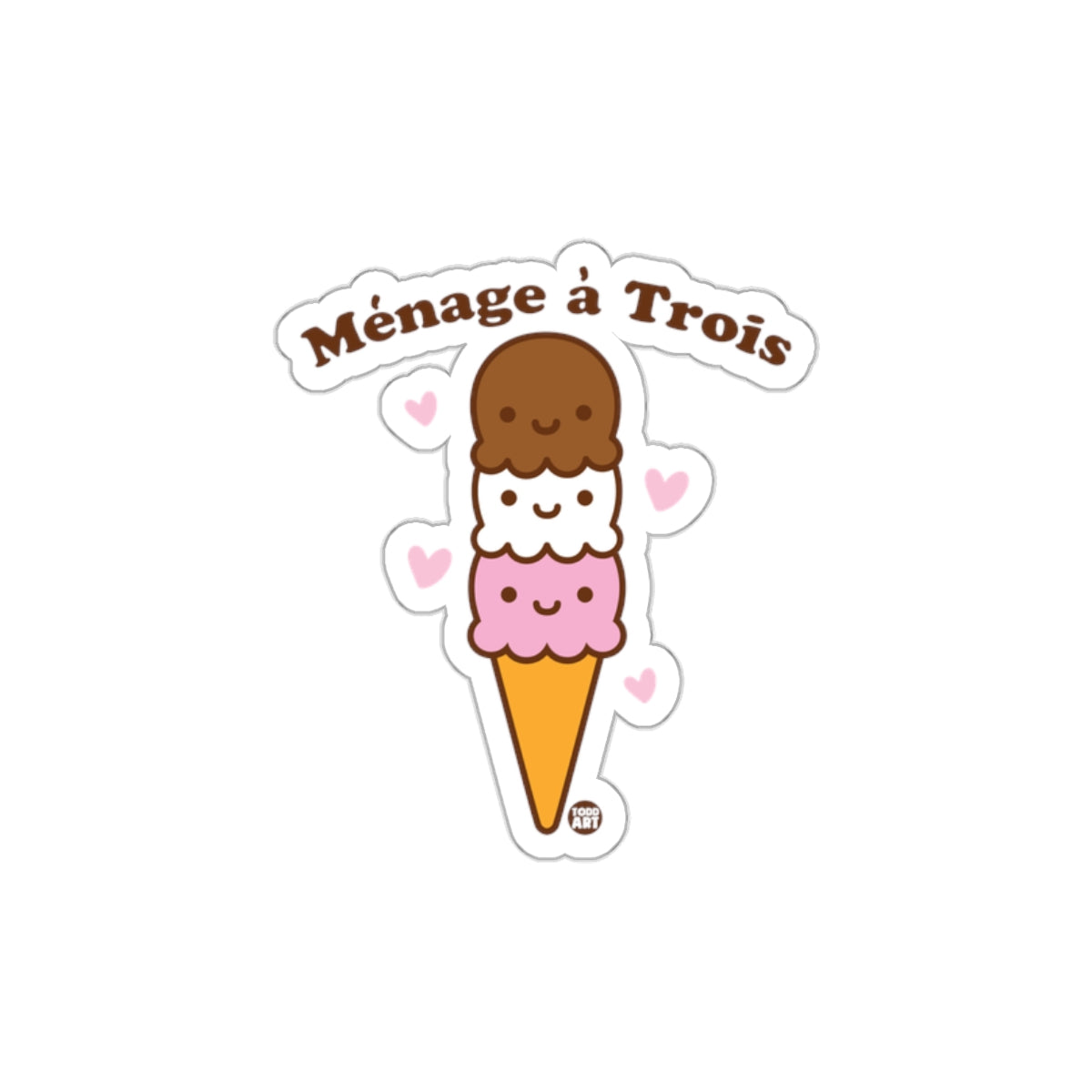 Menage a Trois Ice Cream Cone With Cute Faces Sticker