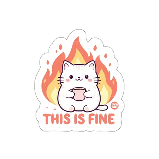 Cute 'This Is Fine' Cat with Coffee Sticker