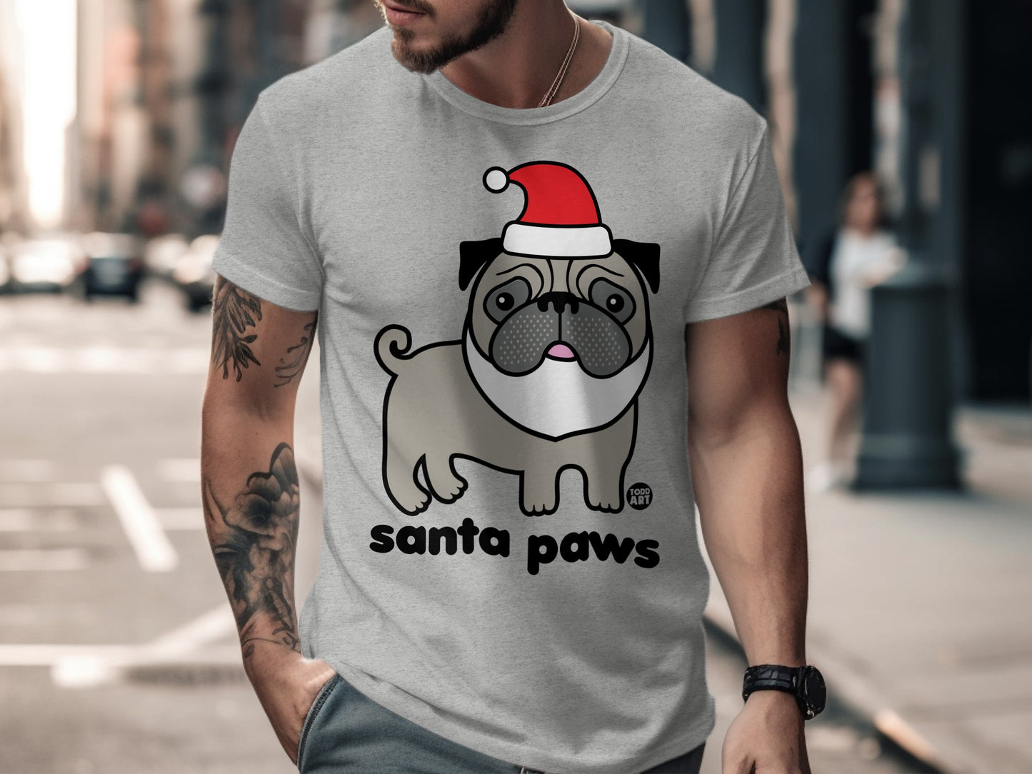 Santa Paws Cute Pug Christmas Graphic T-Shirt product
