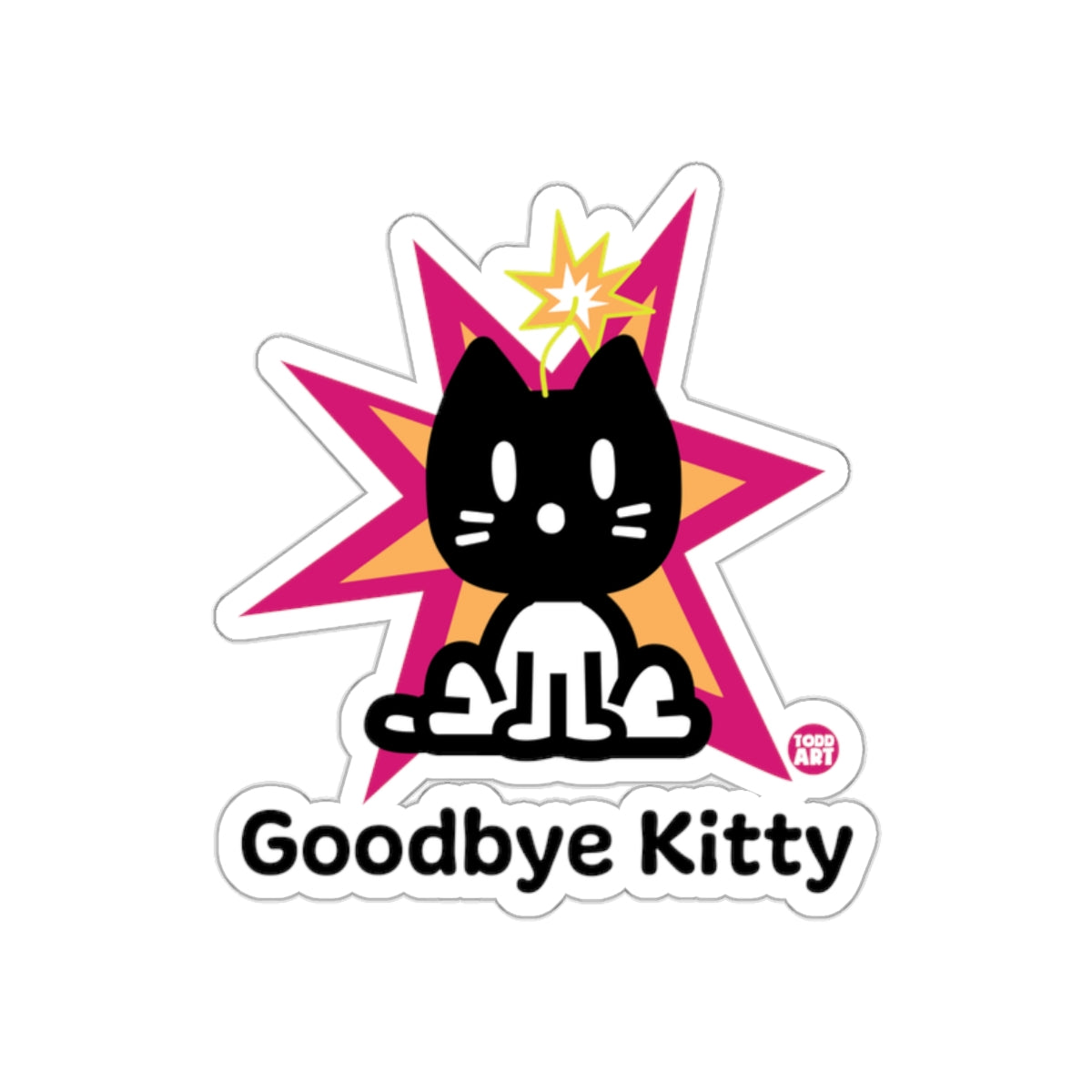 Goodbye Kitty Sticker with Explosive Background Design