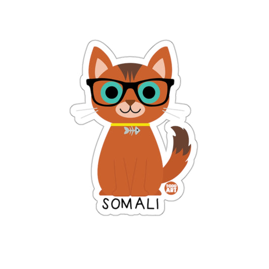 Cute Somali Cat with Glasses Sticker for Cat Lovers