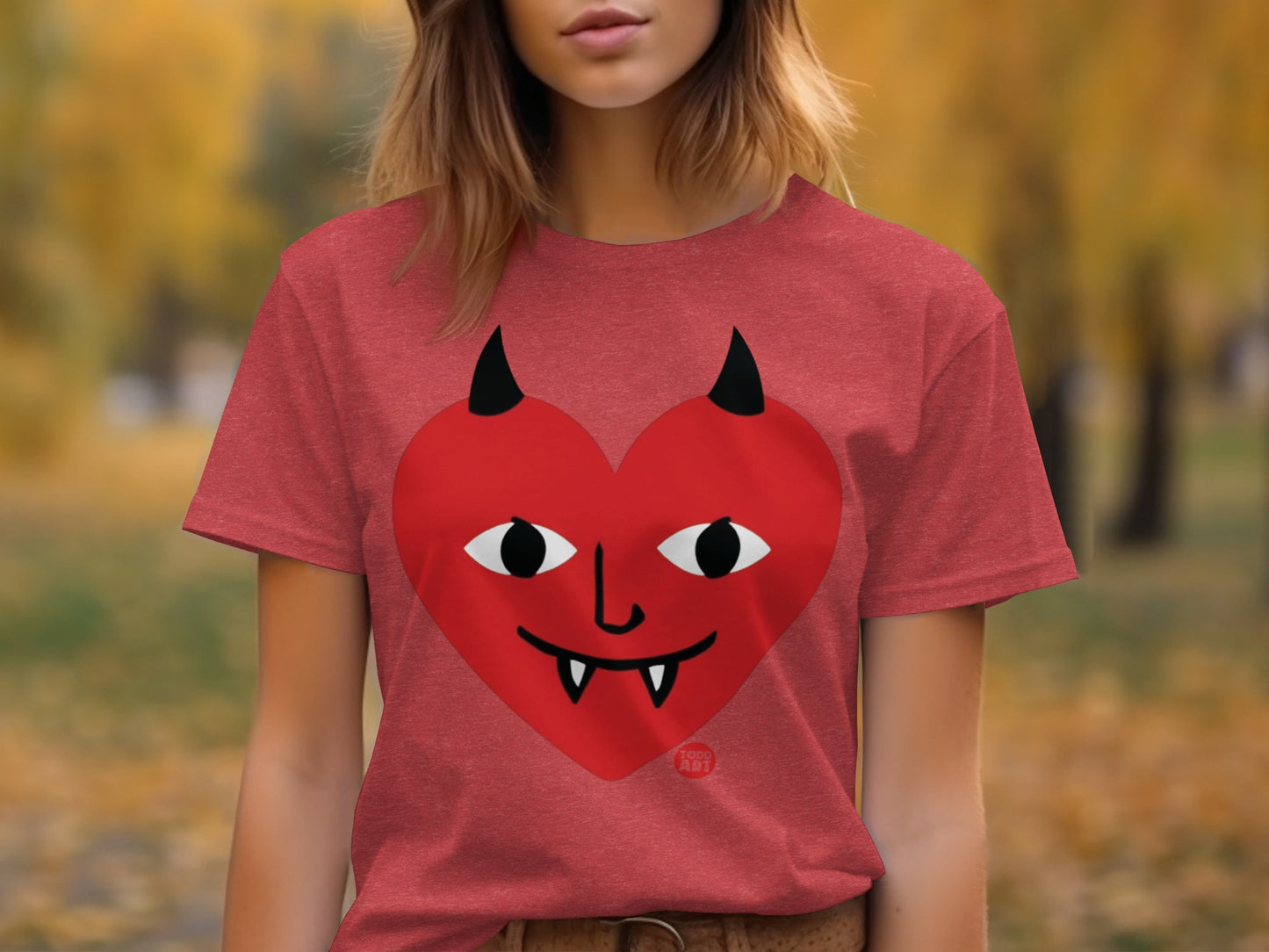 Red Devil Heart Face Design Graphic Tee