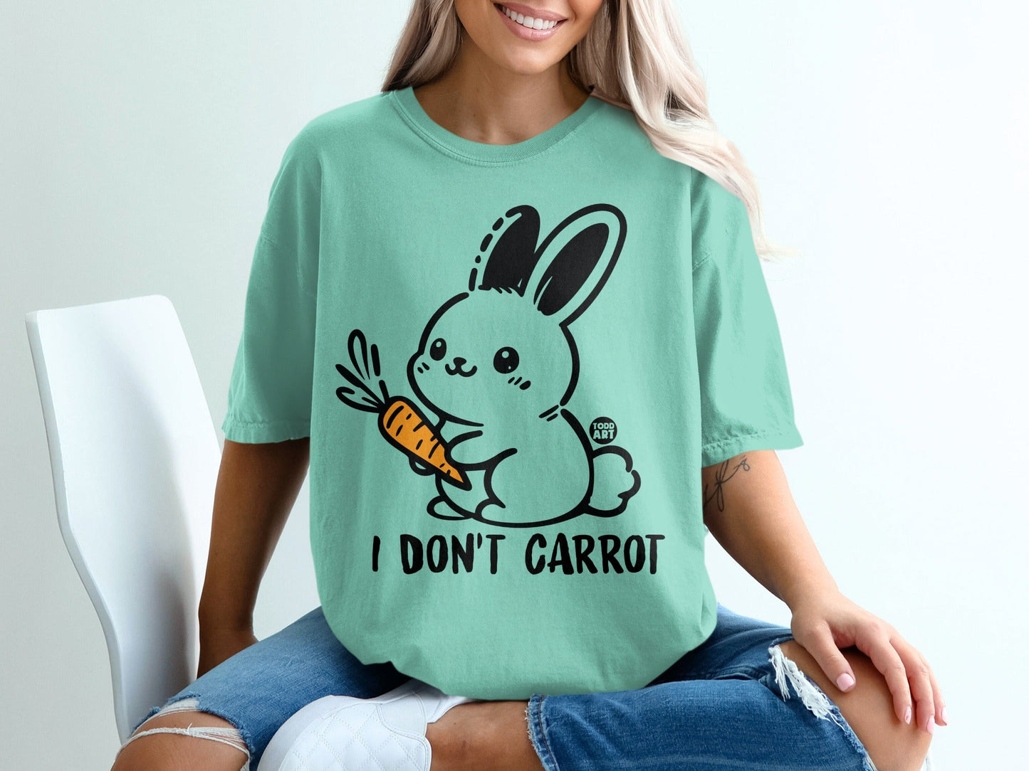 Cute Bunny Graphic Print I Don't Carrot T-Shirt