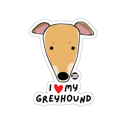 I Love My Greyhound Cute Todd Art Sticker Design