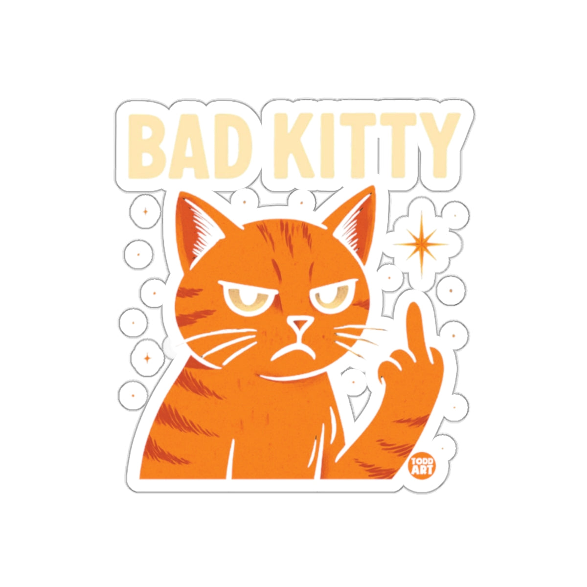 Rude Bad Kitty Orange Tabby Cat Middle Finger Stickers