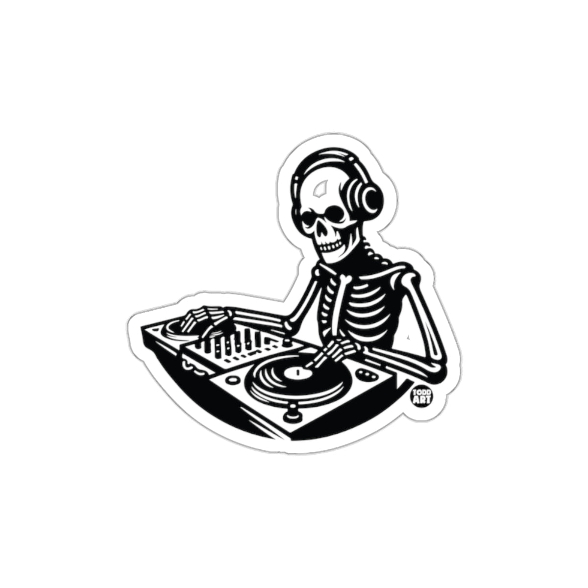 Skeleton DJ With Headphones at a Turntable Stickers