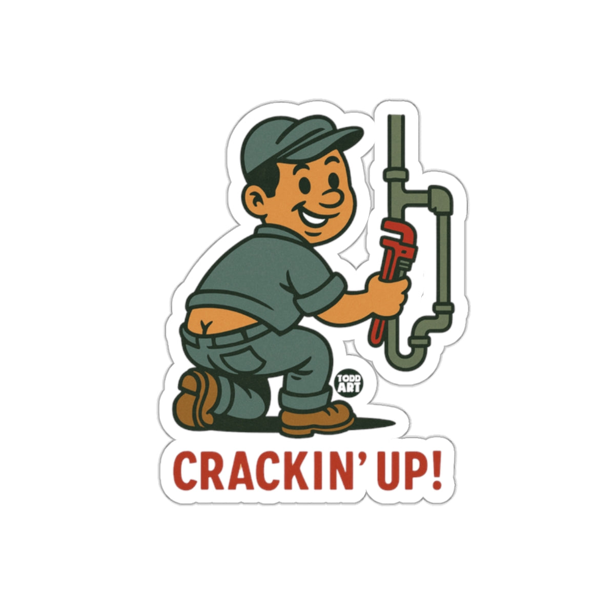 Cracking Up Plumber Sticker Hilarious Cartoon Decal
