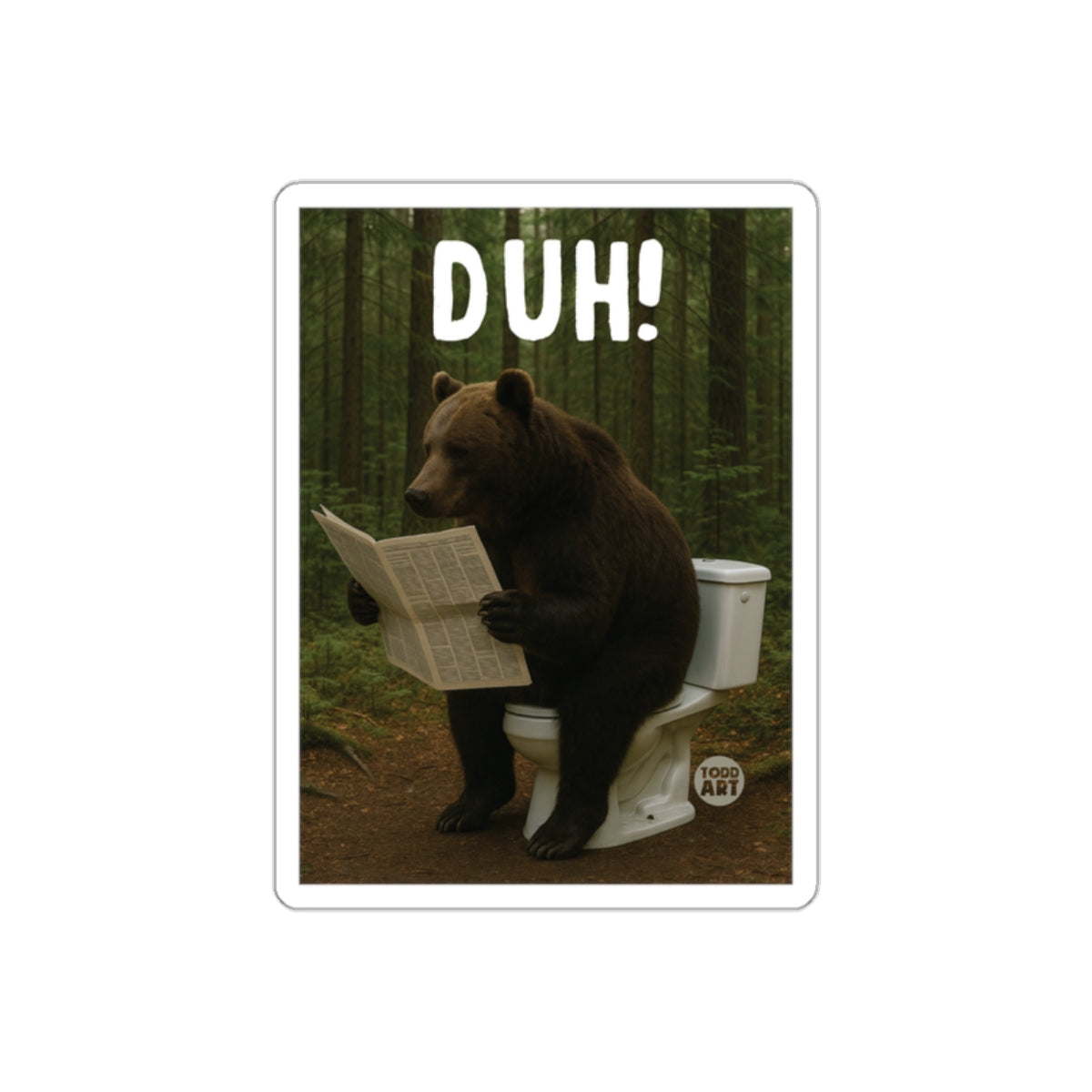 Funny Bear Reading Newspaper on Toilet Poster