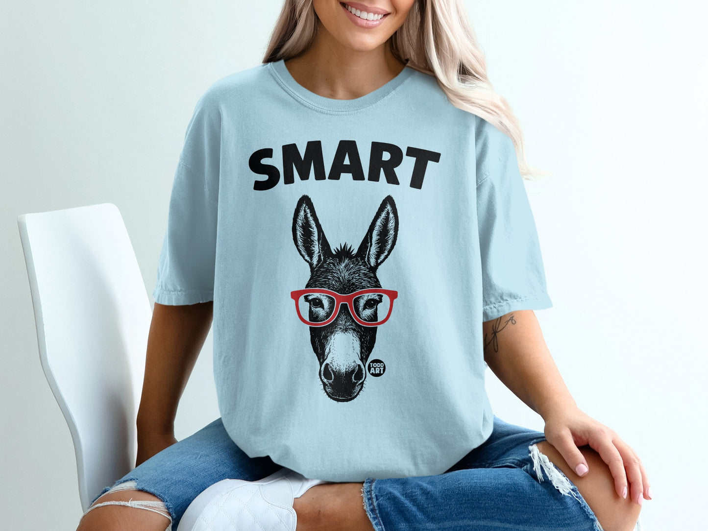Smart Donkey with Glasses Funny Graphic T-shirt
