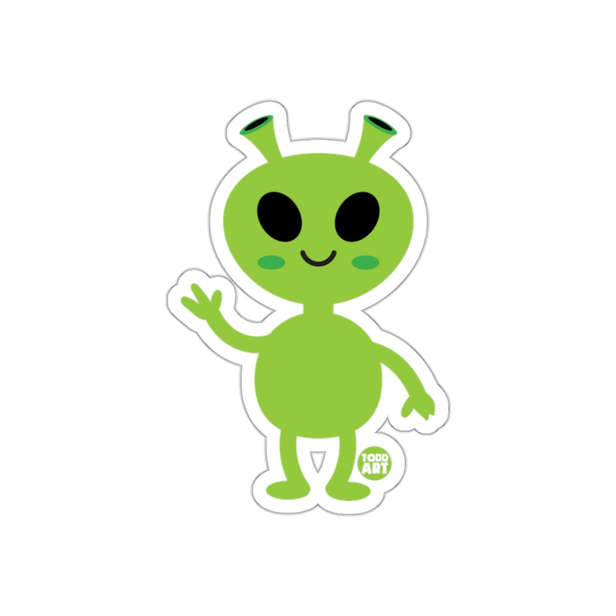Cute Green Alien with Peace Sign Sticker