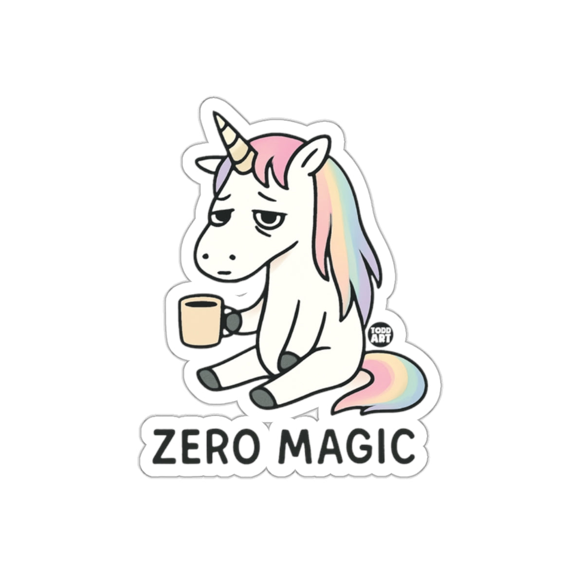 ZERO MAGIC Depressed Unicorn Drinking Coffee Sticker