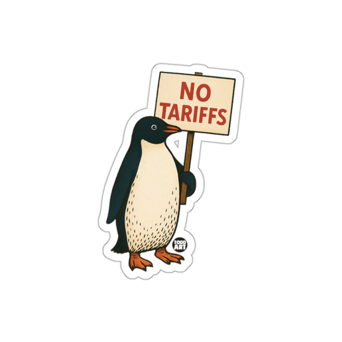 Penguin Holds NO Tariffs Sign Illustration Stickers