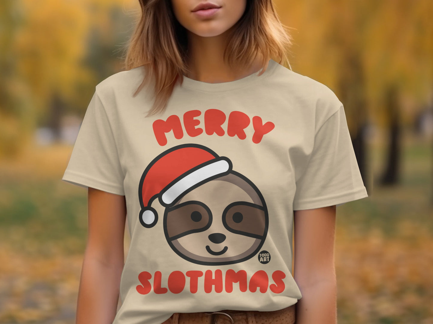 Merry Slothmas Cute Sloth Wearing Santa Hat Shirt
