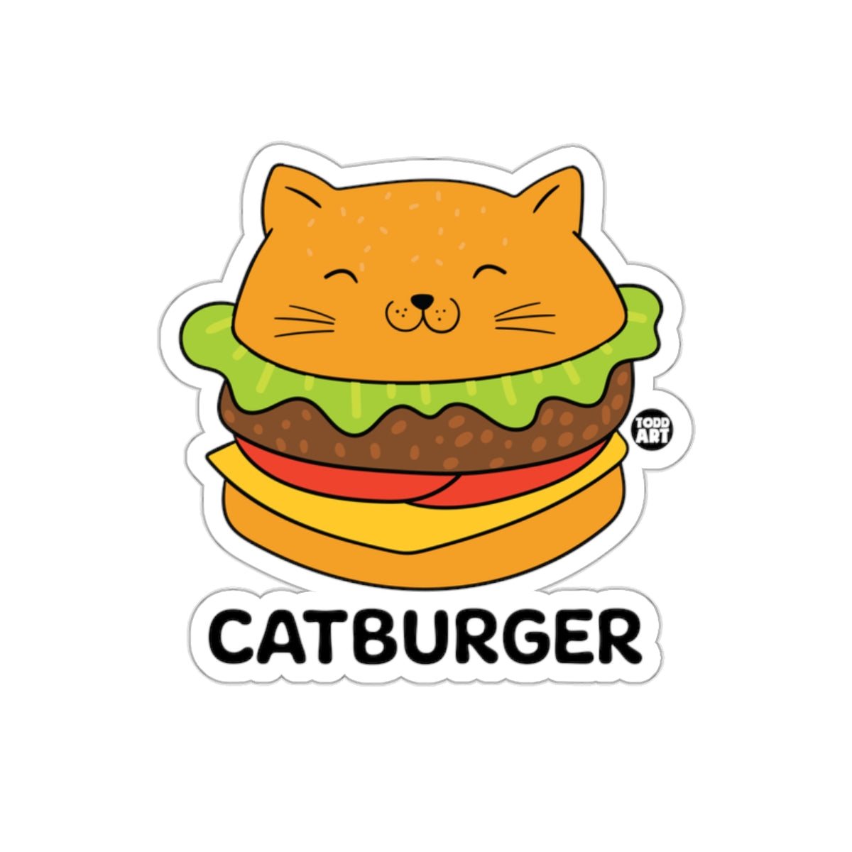 Cute Smiling Catburger Cartoon Illustration Art Stickers