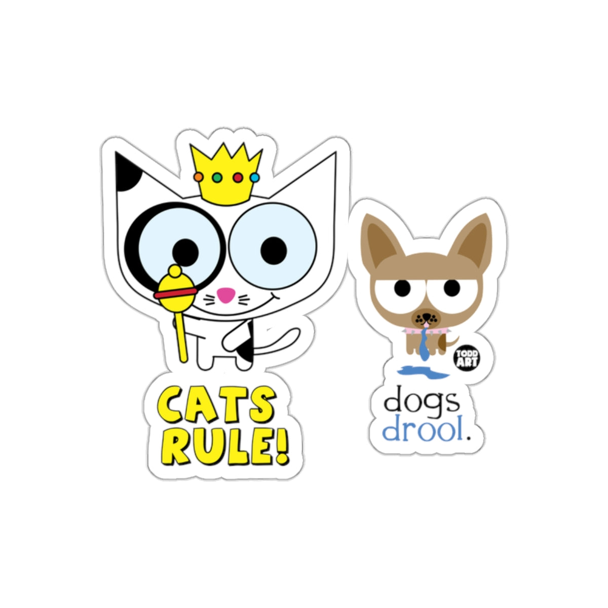 Cats Rule Dogs Drool Fun Cartoon Sticker Set