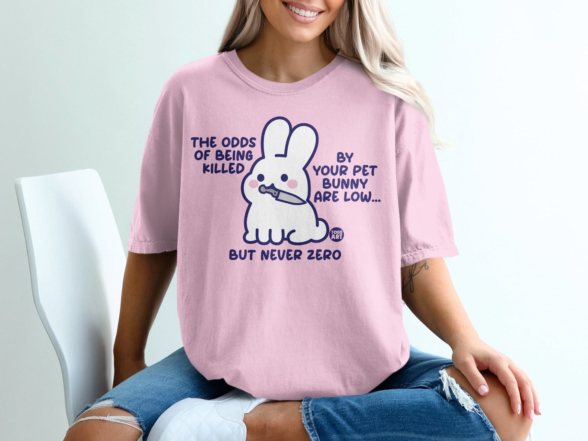 Funny Pet Bunny Graphic Tee Odds Are Low Never Zero Apparel
