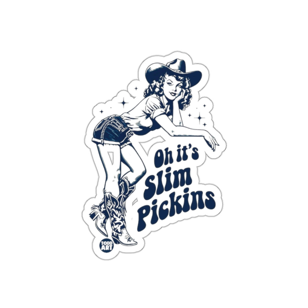 Vintage Slim Pickins Cowgirl Art Sticker