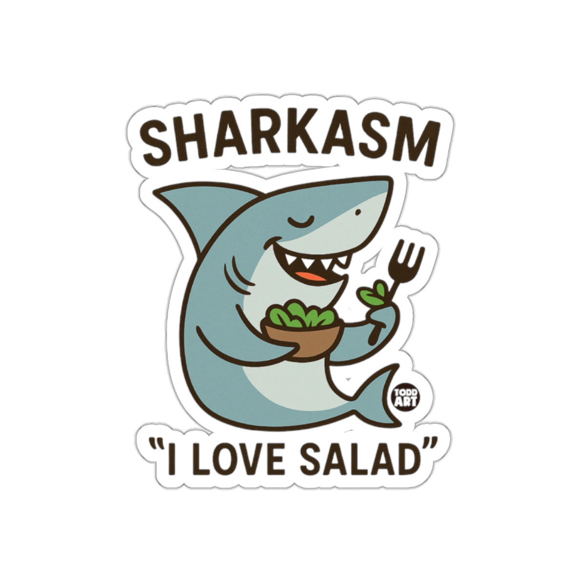 Sharkasm Loves Salad Funny Cartoon Animal Design Stickers