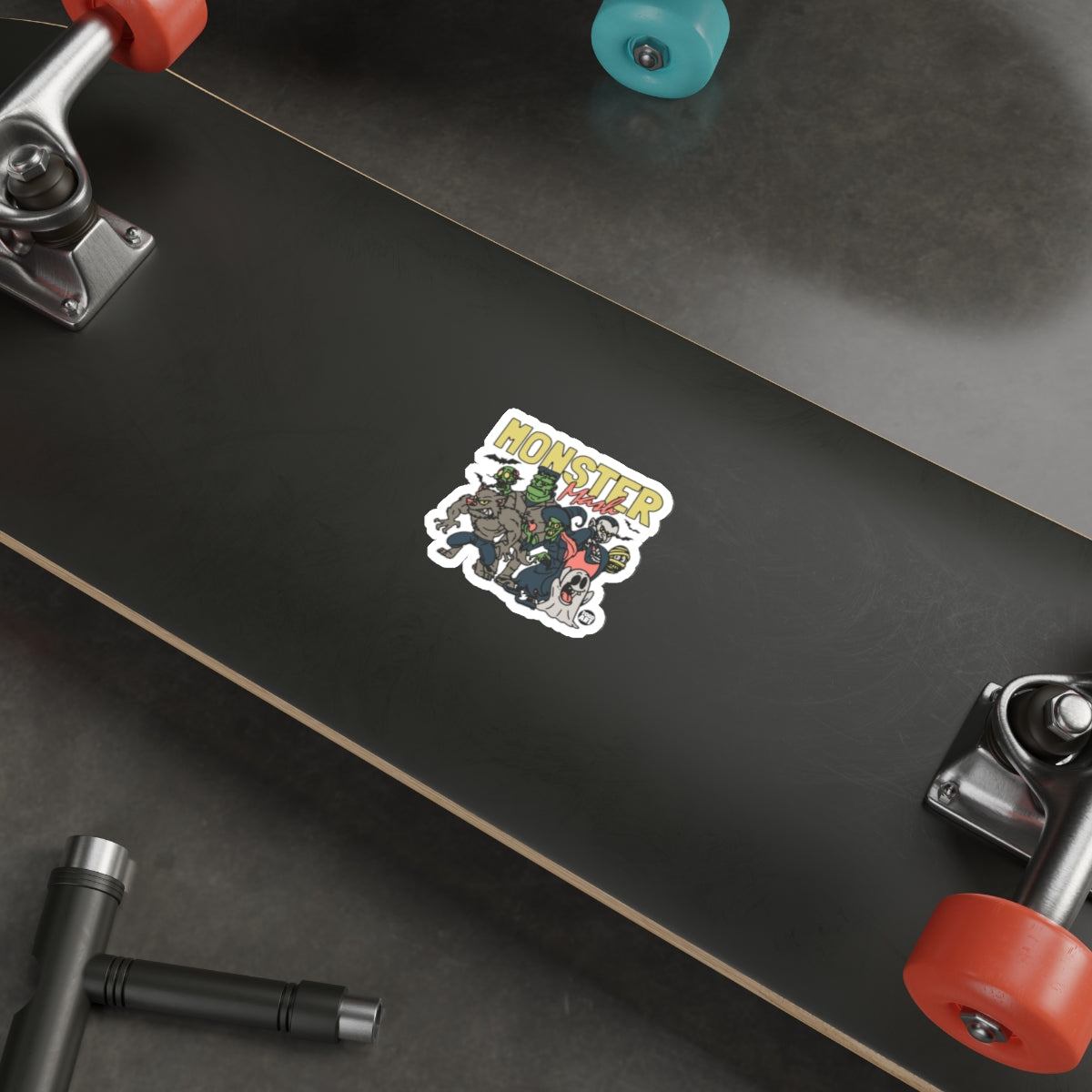 Colorful Skateboard with Monster Theme Sticker