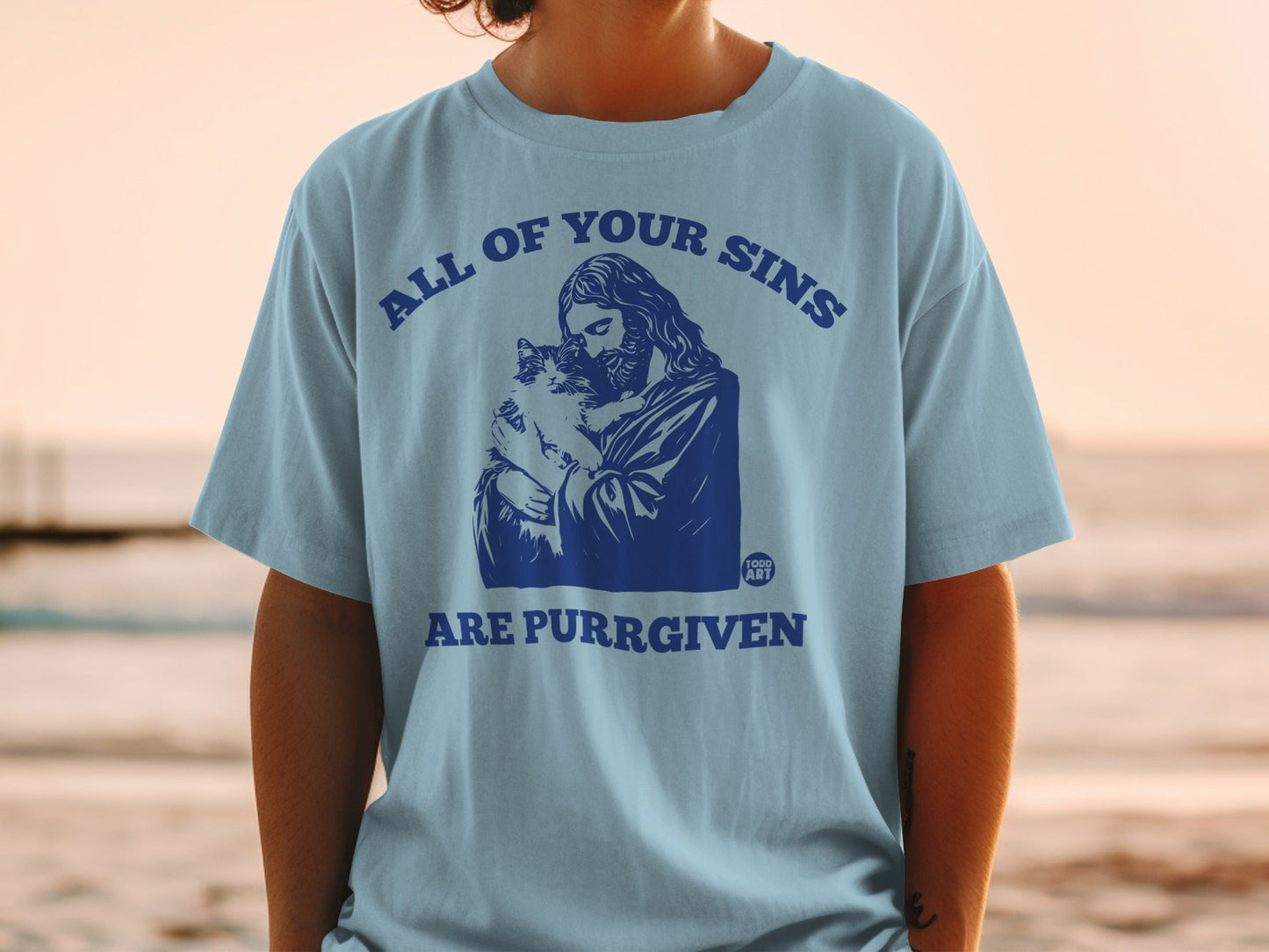 Jesus holding a cat, with text "ALL OF YOUR SINS ARE PURRGIVEN".