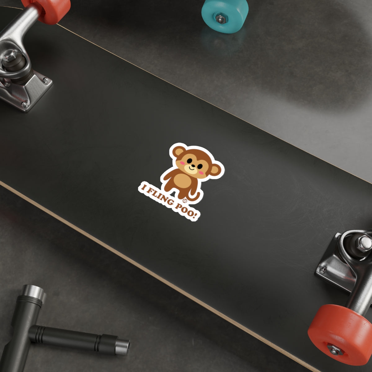 Cute Monkey I Fling Poo Skateboard Sticker Fun Decor
