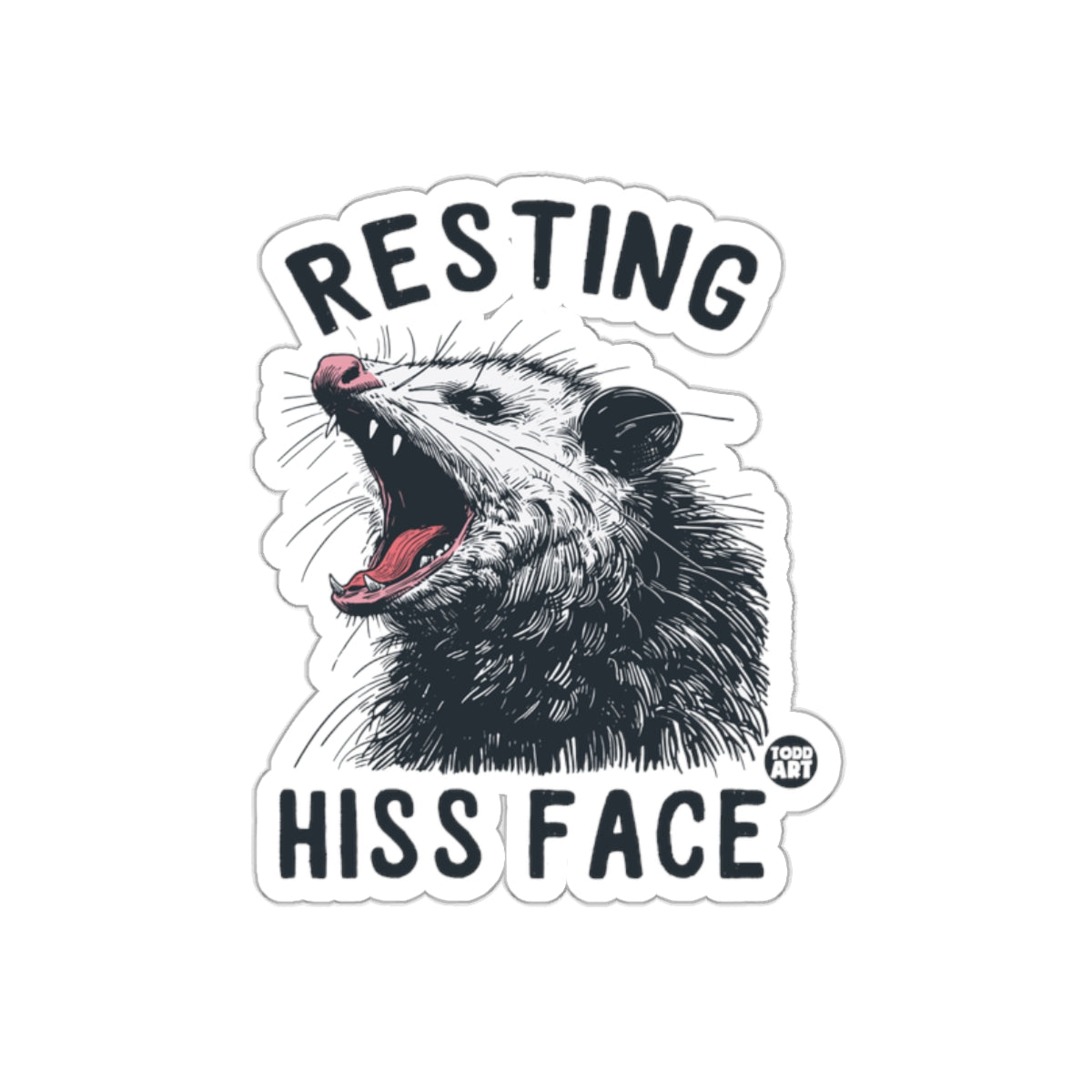 Resting Hiss Face Opossum with Todd Art Logo Stickers