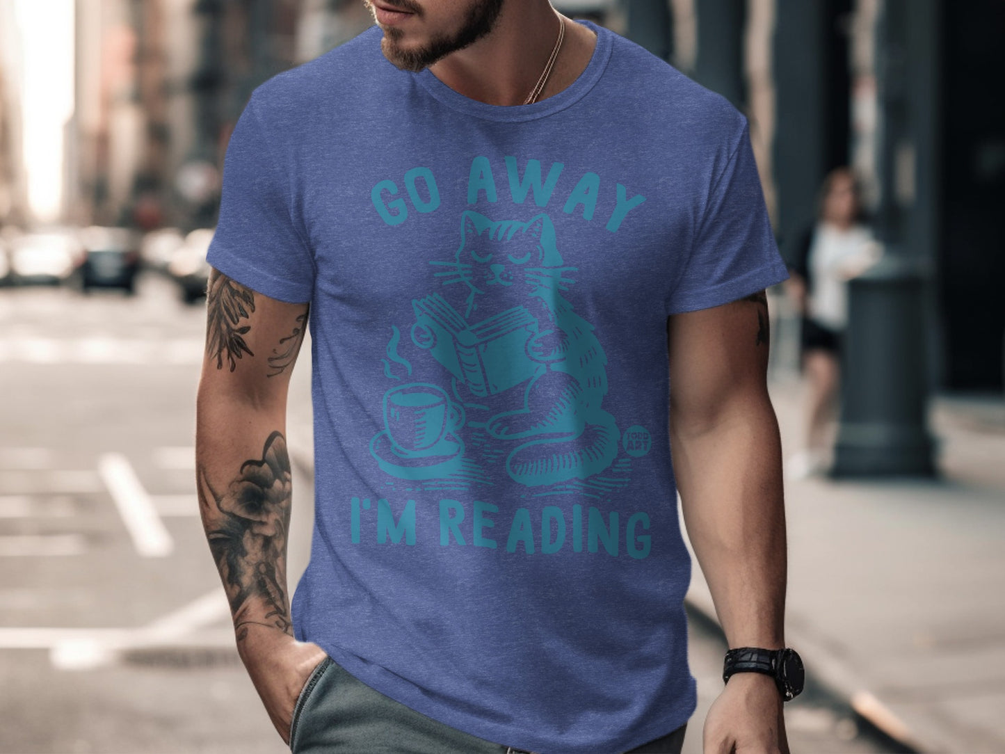 Go Away I'm Reading Cat Graphic T-Shirt product type